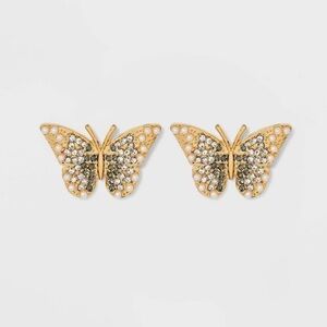 SUGARFIX by BaubleBar Crystal Wings Butterfly Stud Statement Earrings -Gold, NWT